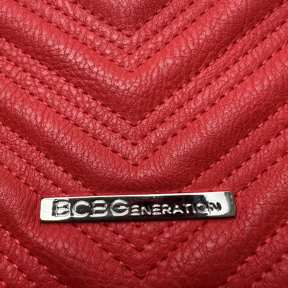 BCBGENERATION Red Quilted Silver Chain Shoulder Bag Purse DAMAGED